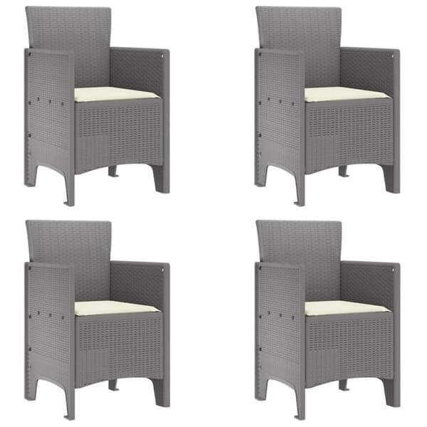 Set med 4 trädgårdsstolar med ljusgrå kuddar i poly rattan
