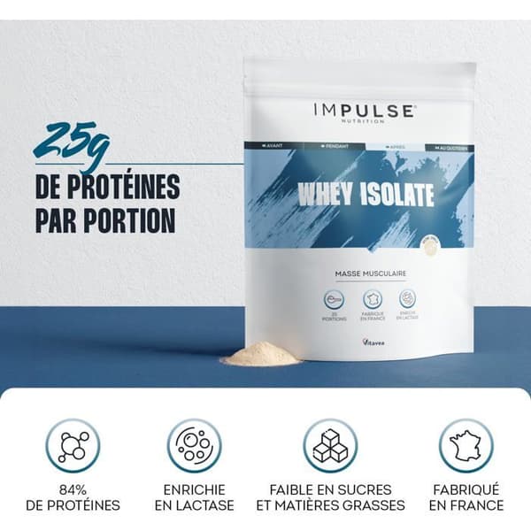 Whey Isolate Impulse Nutrition 750g - Proteiner och BCAA - Lågt sockerinnehåll