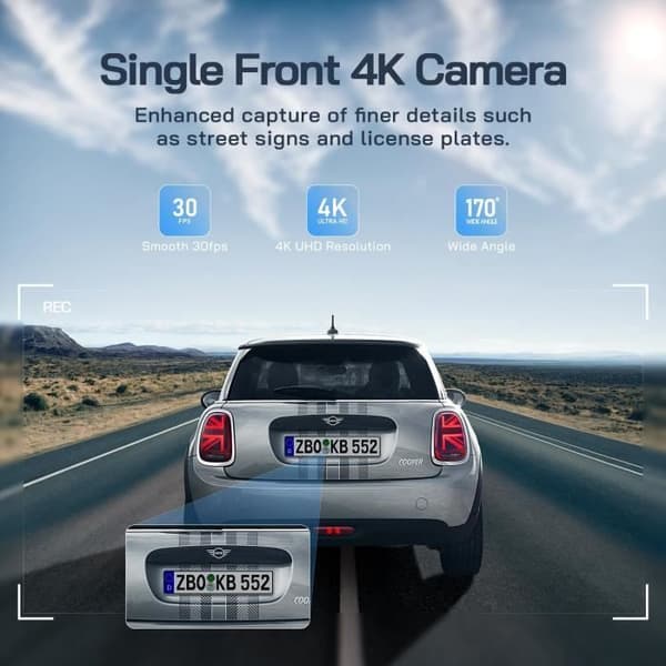 WOLFANG 4K Dashcam Bil Fram Bak med SD-kort 32G