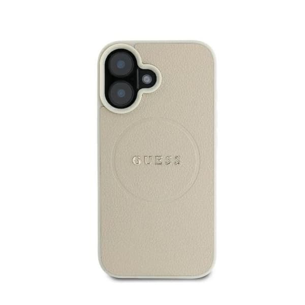 Coque Guess Grained Gold Ring MagSafe för iPhone 16 - Beige
