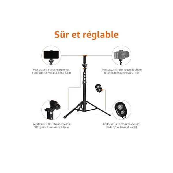 Stativ - Amazon Basics - WF8028K-A - Utsträckbar 162 cm - Selfiestick - Trådlös fjärrkontroll