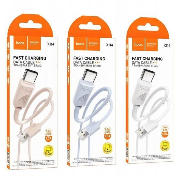 Strömkontakt Hoco USB A till USB C 3A 1 m X114 Blå