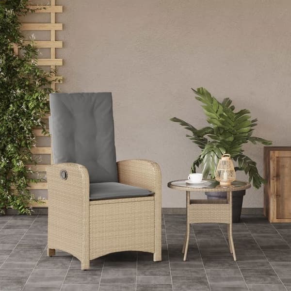 vidaXL Fällbar trädgårdsstol med beige polyrottingkuddar 365165