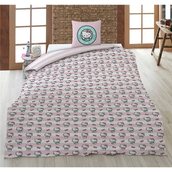 Sängset - REA PÅ TEXTIL - Hello Kitty - 140x200 cm - Vändbar - Polycotton