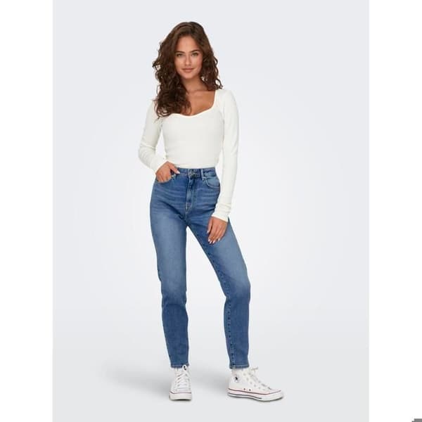 Jeans med hög midja för kvinnor Only Emily - medelblå denim