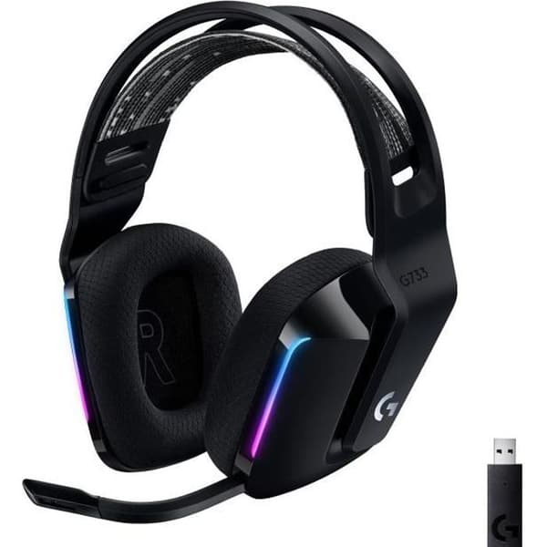 Gaming headset - Trådlös - Logitech G - G733 Lightspeed - PS5, PS4, PC, MAC - Svart