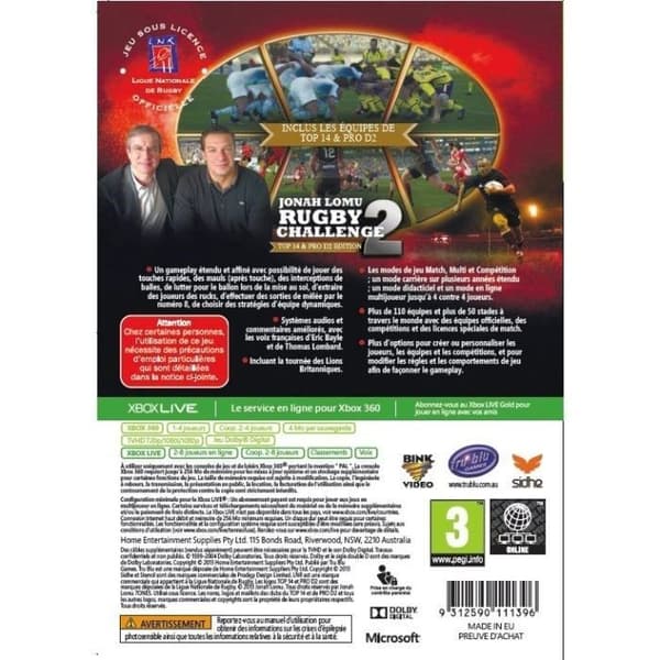 JONAH LOMU RUGBY CHALLENGE 2 / XBOX 360-spel