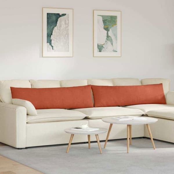 Soffkuddar - VIDAXL - 2 st 145 x 40 cm - Ribbad sammet - Röd orange - Rektangulära