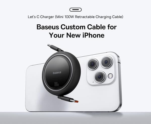 Mini-laddningskabel Baseus Free2Pull USB-C till USB-C 60W 1 m Kluster Svart