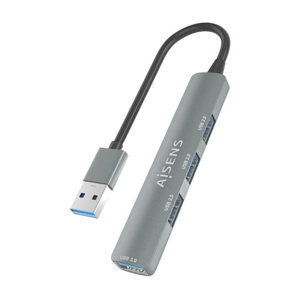 HUB USB - AISENS - Aluminium - 1xUSB 3.0 - 3xUSB 2.0 - Grå 10cm