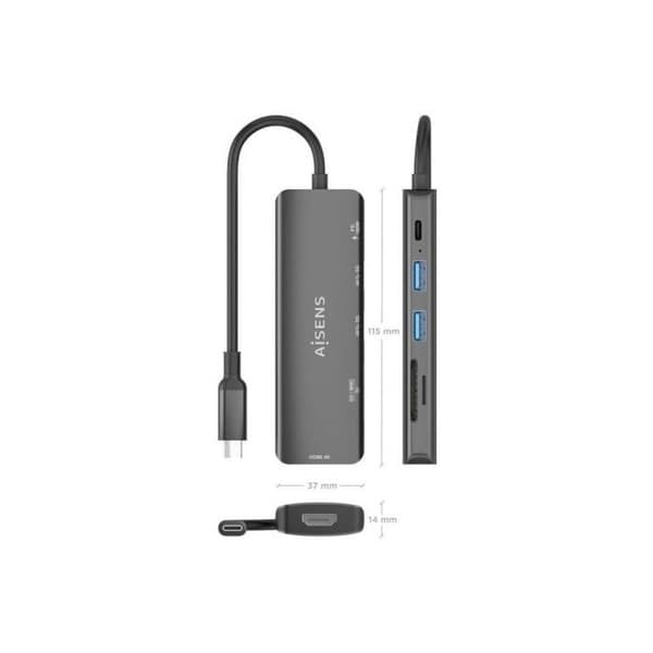 Docking USB Typ-C Aisens ASUC-5P011-GR- 1xHDMI- 2xUSB- 1xUSB Typ-C PD- 1xLector de Tarjetas- Gris