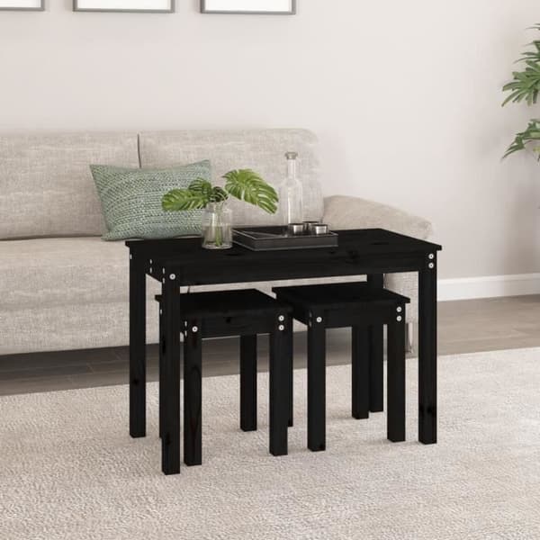vidaXL häckbord 3 st Svart massiv furu 824982