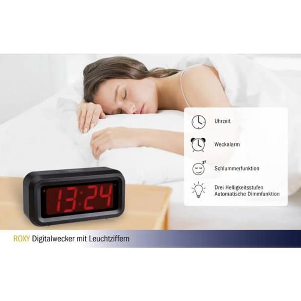 Digital väckarklocka - TFA DOSTMANN - Roxy - Snooze-funktion - Tyst - Stor display
