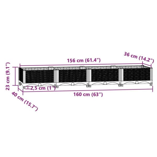 Höjdsäng - vidaXL - 160x40x23 cm - Polypropen - Grå - Rektangulär