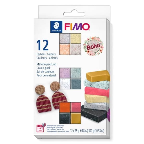 Polymerlera - STAEDTLER - FIMO Effect - Boho Paket - 12 Halvblock - 25g