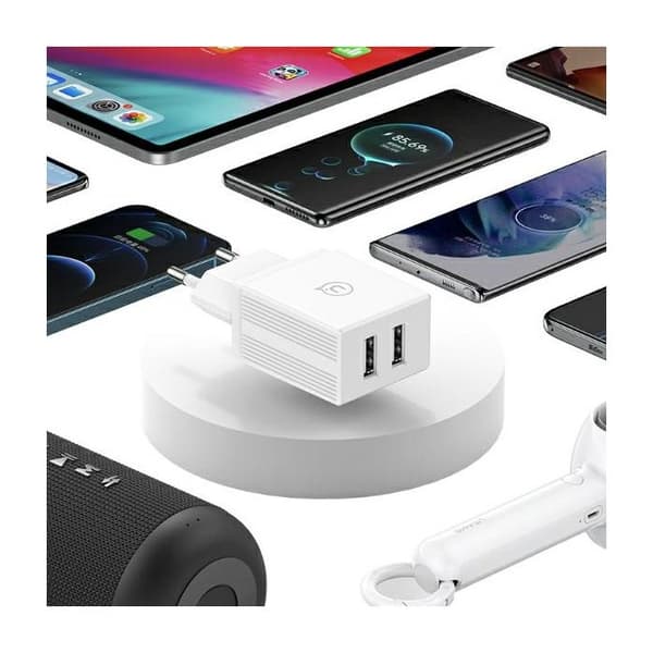 Laddare - USAMS - 2xUSB-A - USB-C-kabel - Snabbladdning PD3.0 - Vit