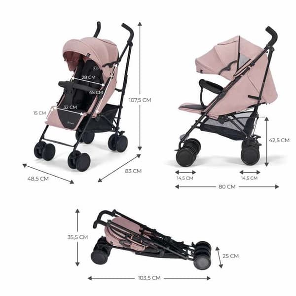 SIESTA barnvagn - Kinderkraft - Liggläge - Fällbar/Kompakt - Rosa