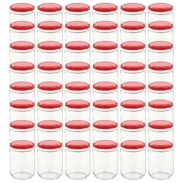 48 st Syltburkar med rött lock Glas 230 ml