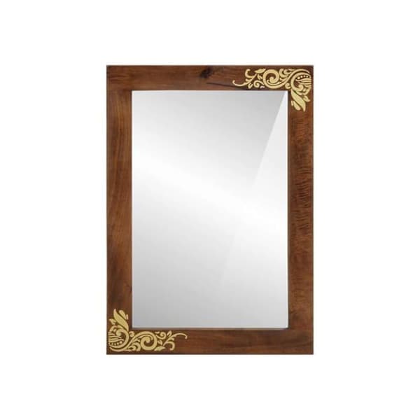 Rektangulär badrumsspegel - vidaXL - 70x50x2,5 cm - Honung brun - Glas och mangoträd - Väggmontering