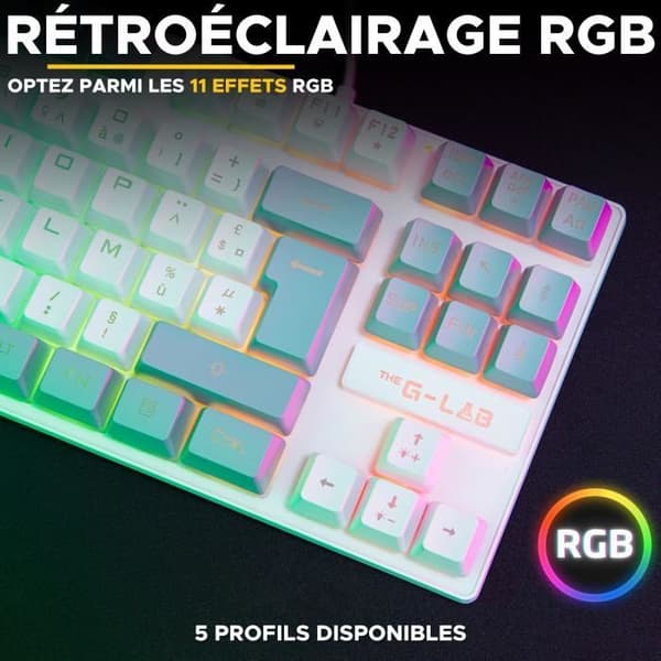 Clavier Gamer - The G-Lab - KEYZ CAESIUM - RGB - Vit & grå - TKL