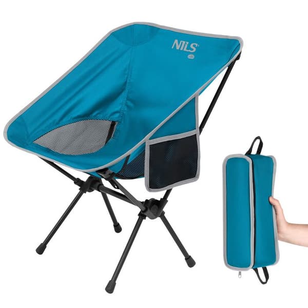 Fällbar ultralätt stol - NILS CAMP - NC3320 - Blå - 0,8 kg - Polyester 600D - PVC-beläggning - Stålramar