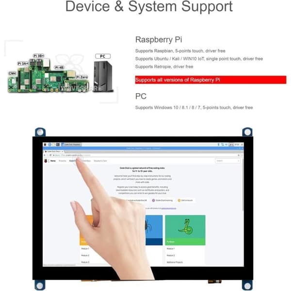 5-tums pekskärm - WAVESHARE - LCD - 800x480 - HDMI - Kapacitiv pekskärm