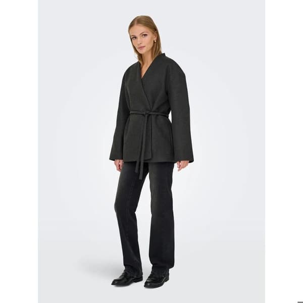 Damjacka ONLY Fox-Trillion svart - V-ringning, bälte, fickor, 100% polyester
