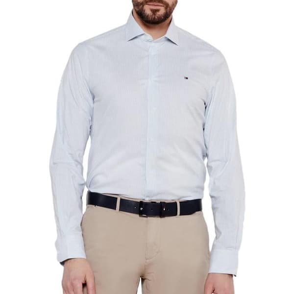 Vit/Blå Skjorta Herr Tommy Hilfiger Stretch Poplin