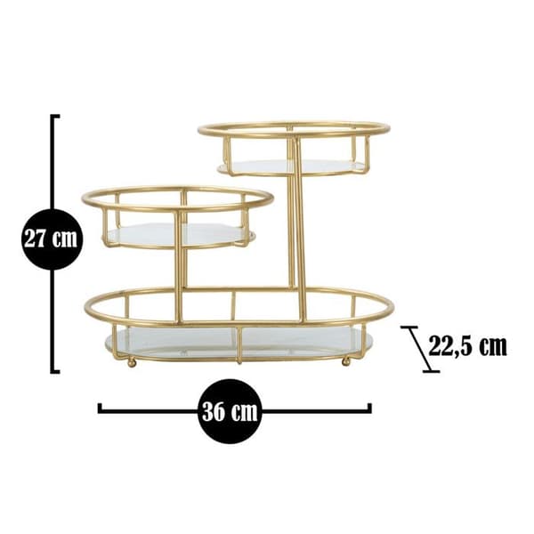 Förvaringsmöbel - Metall - Guld - 3 hyllor - Geometrisk design - Marmor effekt