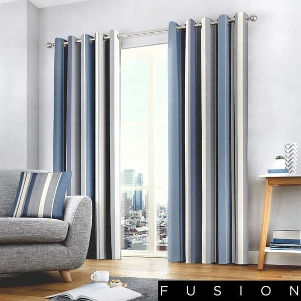 Gardiner - Fusion - Whitworth Stripe - 100 % bomull - 229x229cm - Öljetter - Blå