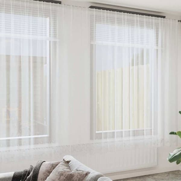 Blommönstrad spetsgardin - vidaXL - Vit - Polyester - 260x600 cm - Ljusfilterande - Integritetspaneler