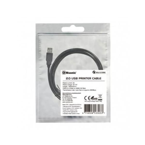 Vakoss USB 2.0 A-B MM 1.0, 1.8 m, USB A, USB B, 2.0, hane-hane, svart