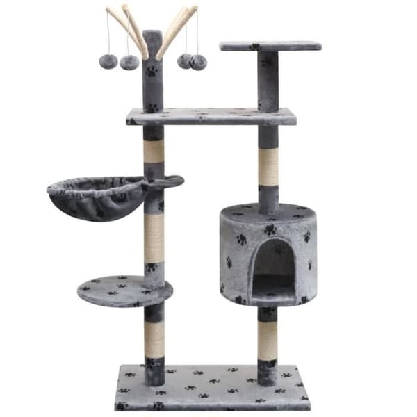 vidaXL Cat Tree and Scratching Post Sisal 125 cm Paw Prints Grå