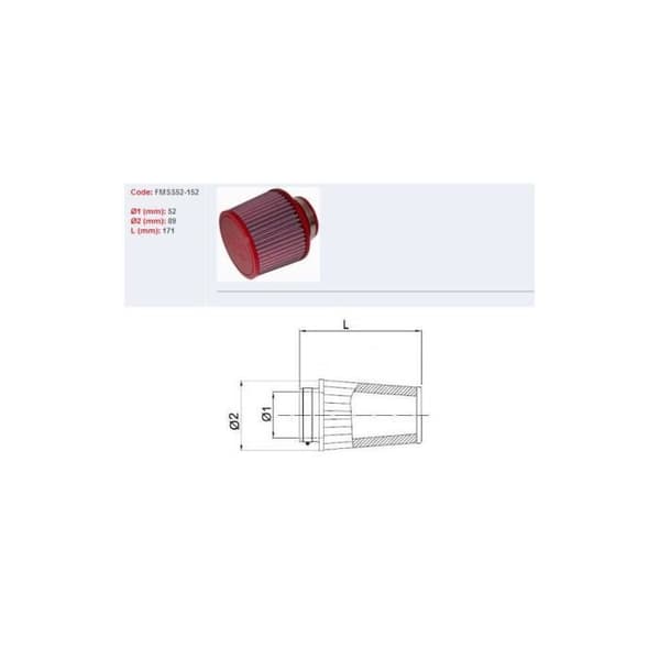 BMC Koni Luftfilter med manschett Ø52mm