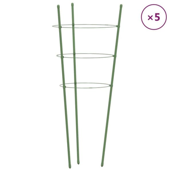 Stöd för trädgårdsväxter 3 ringar 5 st Grön 75 cm Stål