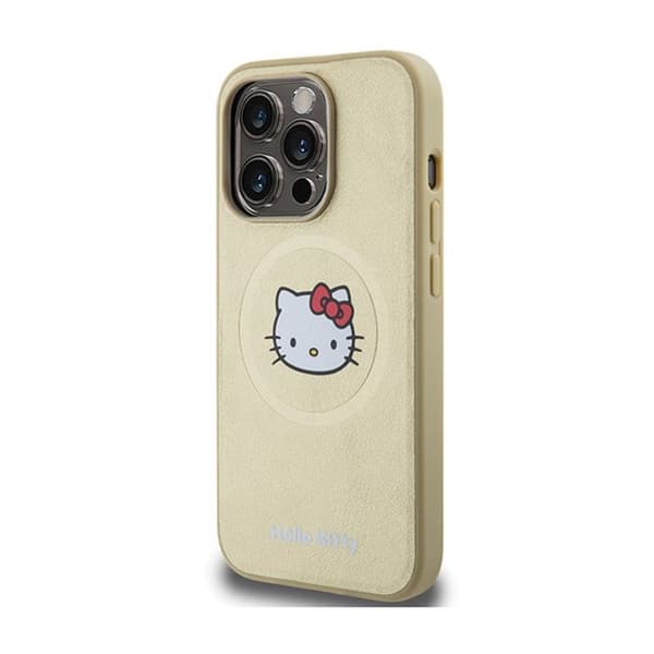 Smartphonefodral - HELLO KITTY - iPhone 15 Pro Max - Läder - MagSafe-kompatibel - Guld