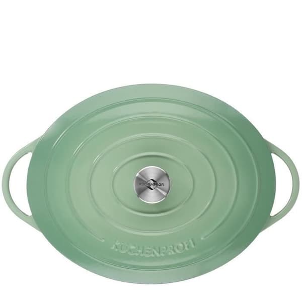 Küchenprofi oval gjutjärnsgryta med lock Jade 35 cm