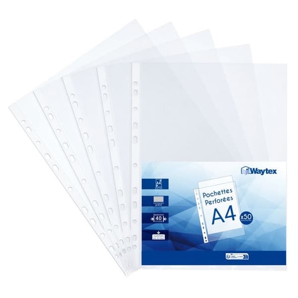 Hålmappar A4 - Waytex - 931301 - Transparenta - Strukturerade - 40 mikron - Paket om 50