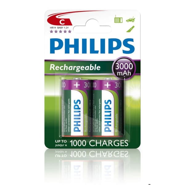 Pack med 2 uppladdningsbara Philips C LR14 3000 mAh