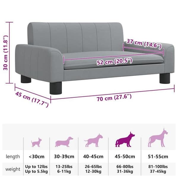 Hundeseng - VIDAXL - 70x45x30 cm - Ljusgrå - Rektangulär - Inomhus