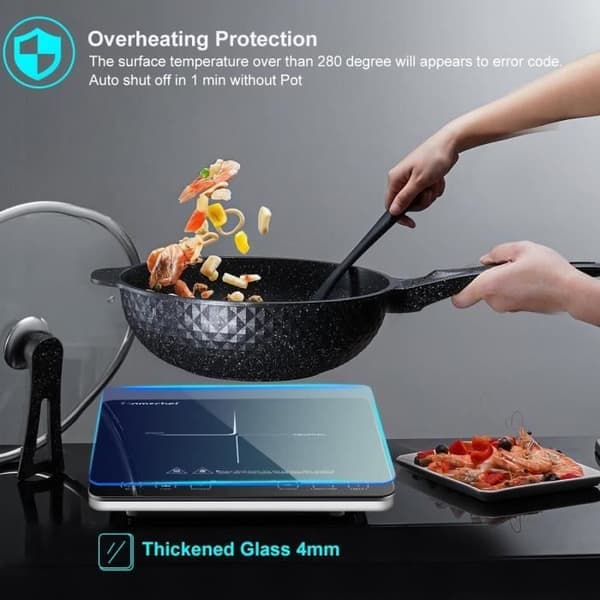 Plackinduktion - AMZCHEF - 2000W - Timer 3h - Säkerhetslås - Ultratunn design