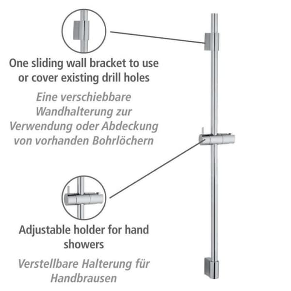 Duschstång - WENKO - Classic - Svart Inox - D 2,2 cm - H 90 cm