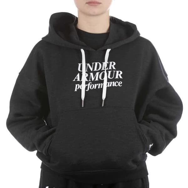 Svart sweatshirt - UNDER ARMOR - Essential Script - Långa ärmar - Huvkrage - Dam