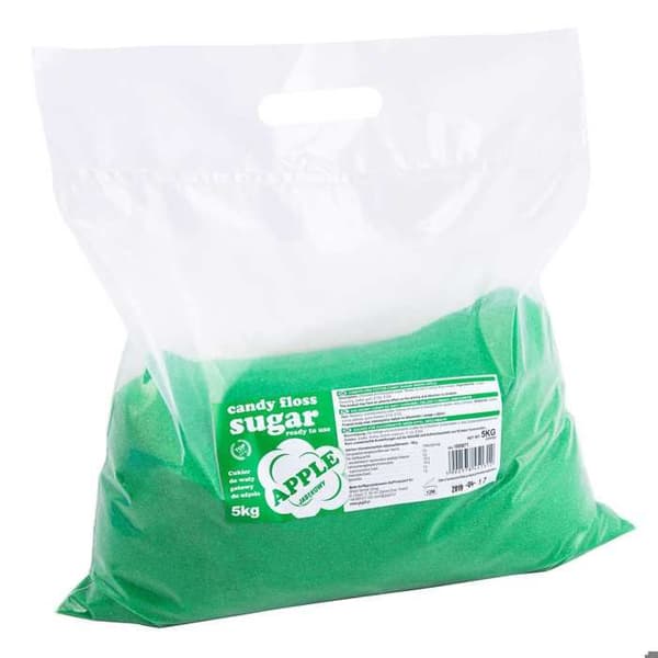Färgglad sockervaddssocker, grön, äppelsmak, 5 kg
