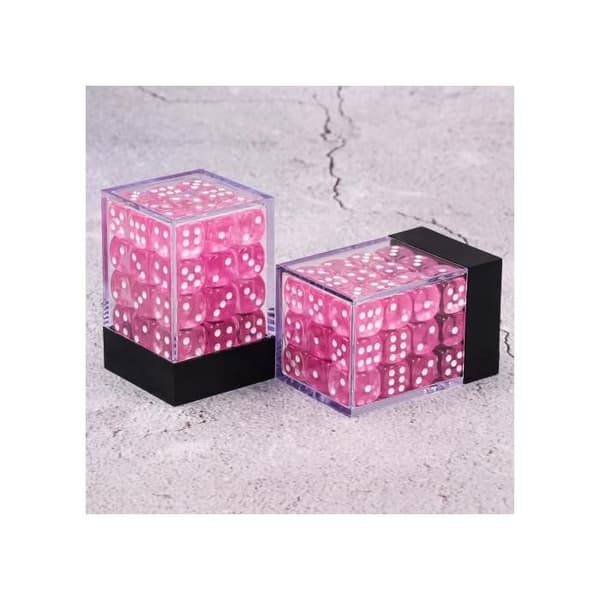Set med 36 stycken 6-sidiga tärningar - Transparent Rosa
