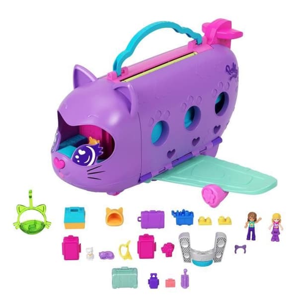 Polly Pocket-Transformable Kitten Airplane-Box med 2 minifigurer HWP19