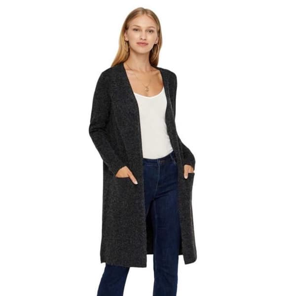 Cardigan Dam - Vero Moda - Doffy Long Open - Svart - V-ringning - 94% Polyester