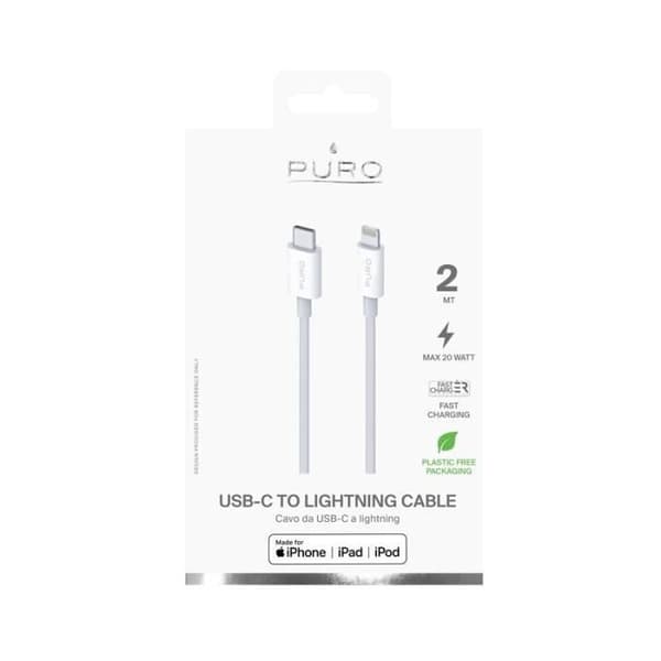 Anslutningskabel - Puro - Plain - USB-C till Lightning - 2m - MFi certifierad - Vit