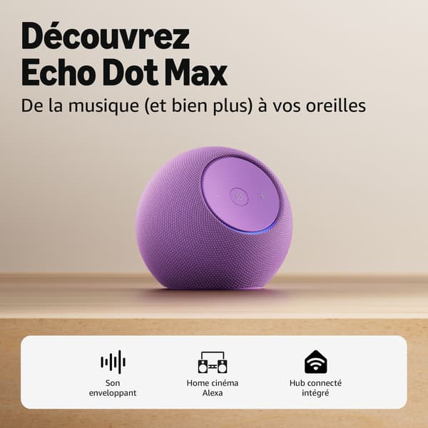 Ansluten högtalare - AMAZON - Echo Dot Max - 1 tweeter + 1 subwoofer - Wi-Fi - Amethyst