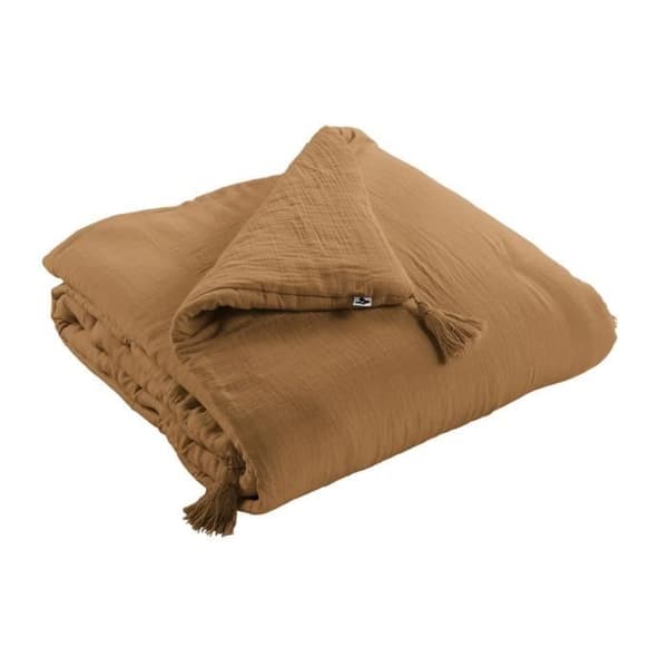 Edredon - GAIA - Kamel - 150 x 150 cm - Gaze de Coton - Pomponfinish